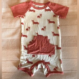Kyte Baby shortalls in Corgie print. 18-24 months.